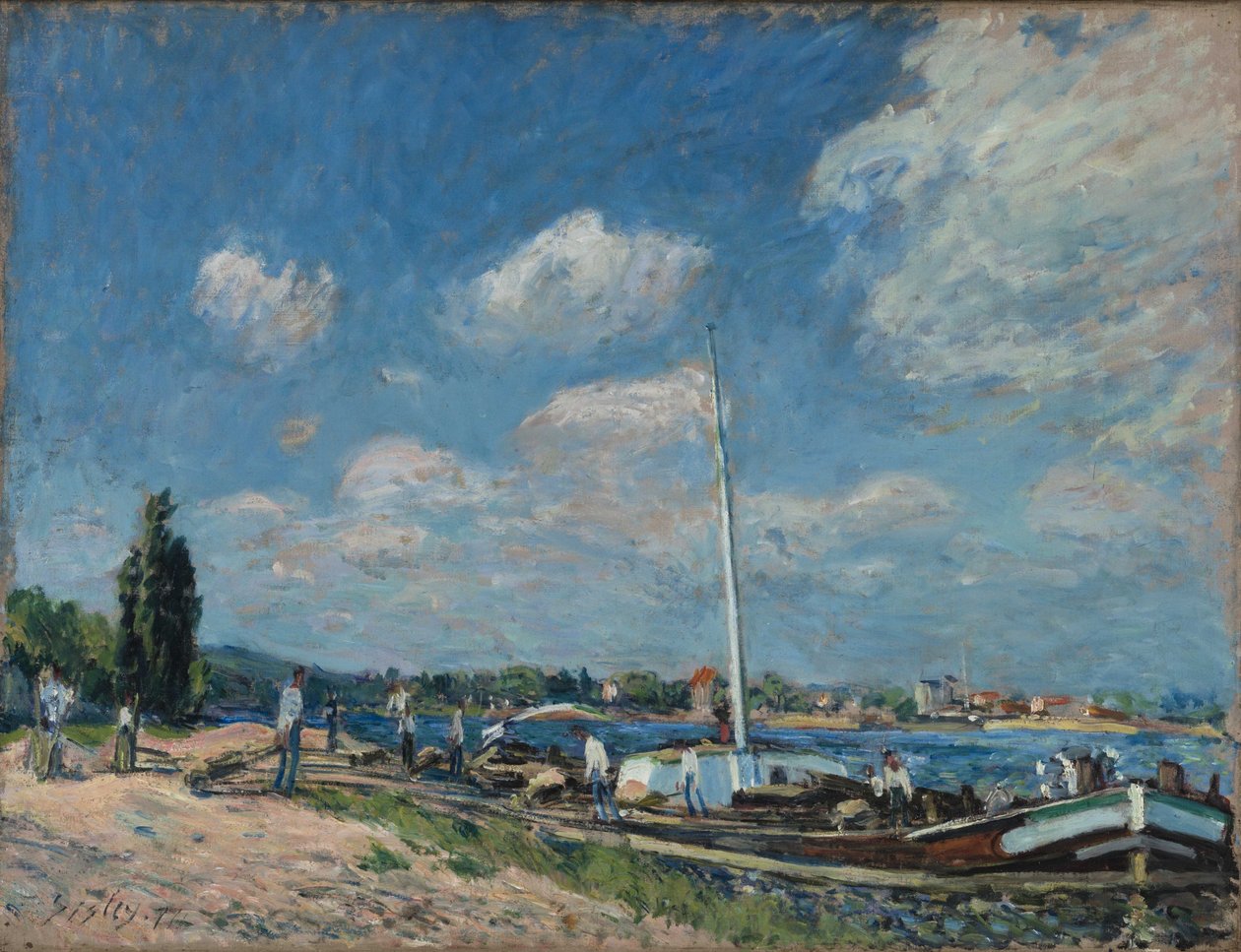 Unloading of Barges at Billancourt by Alfred Sisley