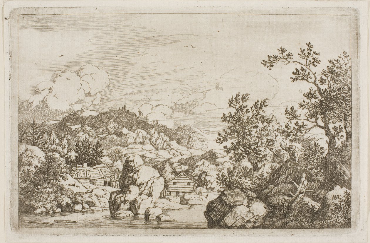 River Between Rocks and Wooden Huts by Allaert van Everdingen