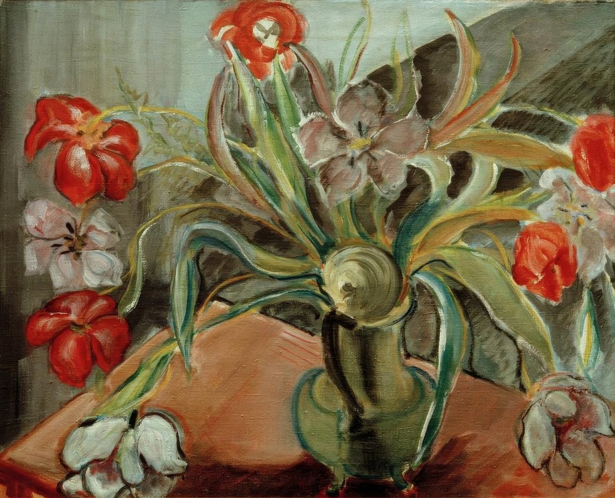 Red and White Tulips by Alma Del Banco
