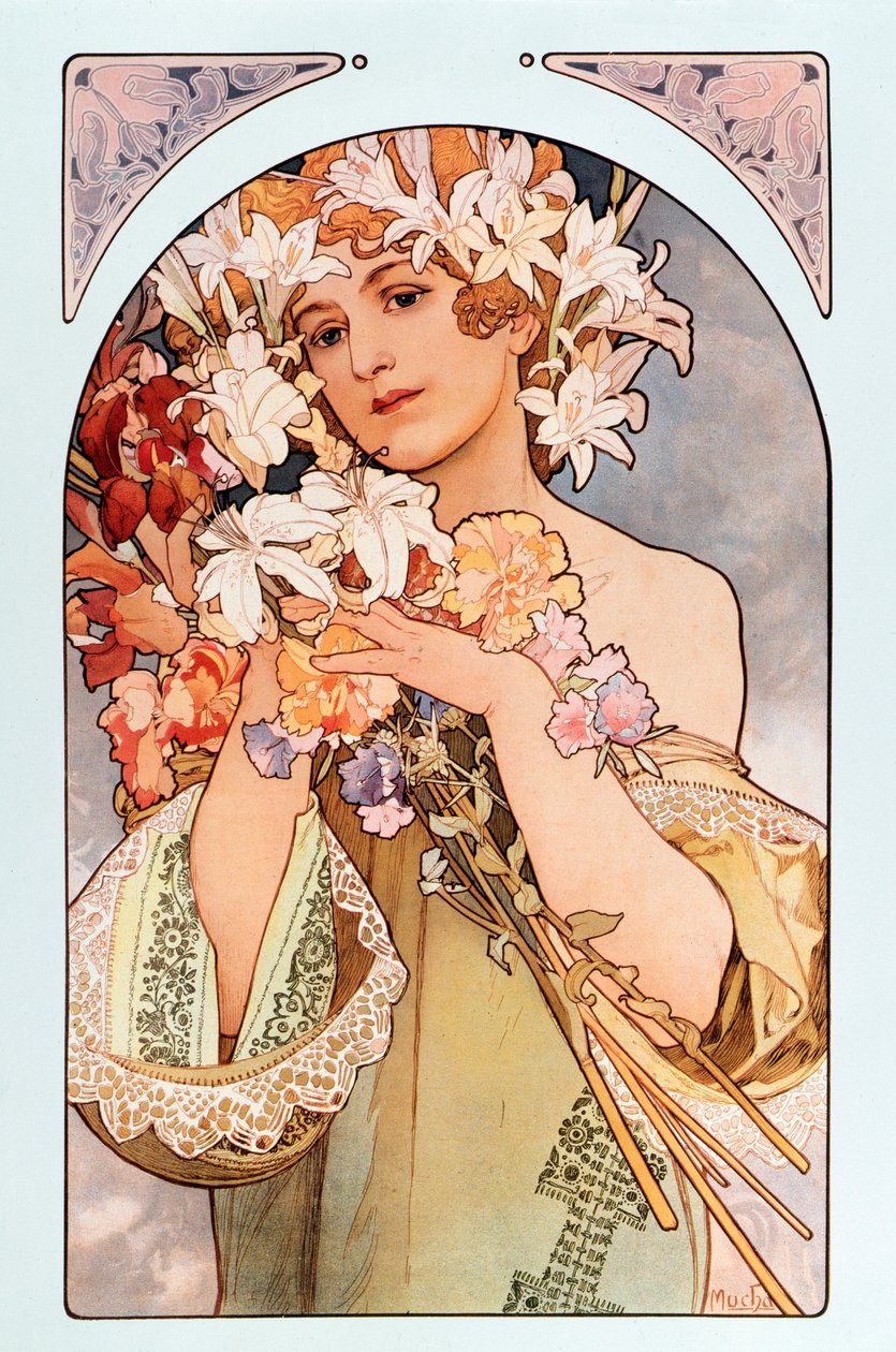Poster by Alphonse Mucha Entitled “The Flower”, Series of Lithographs on Flowers, 1897 by Alphonse Mucha