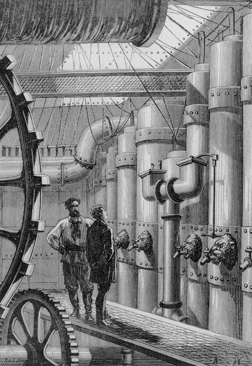 Captain Nemo inside the Nautilus submarine, from 