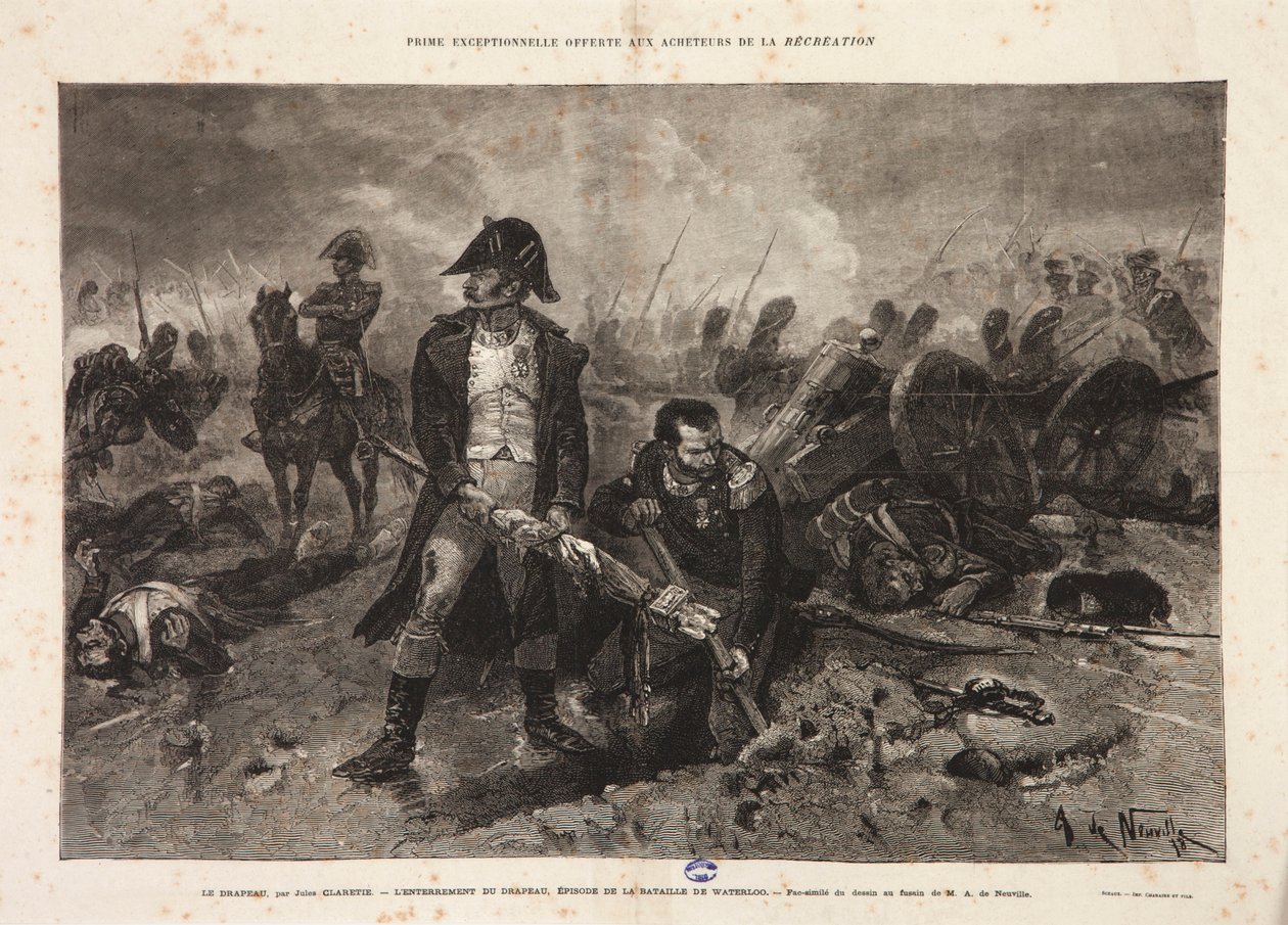 The Burial of the Flag, Episode of the Battle of Waterloo, Engraved by Jules Claretie, 1879 by Alphonse Marie de Neuville