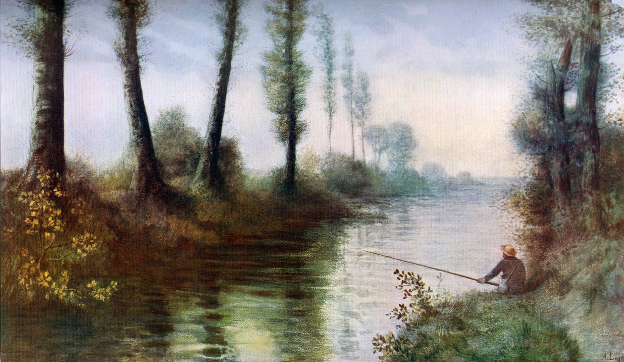 A Canal with a Fisherman, c1857-1911 by Alphonse Legros