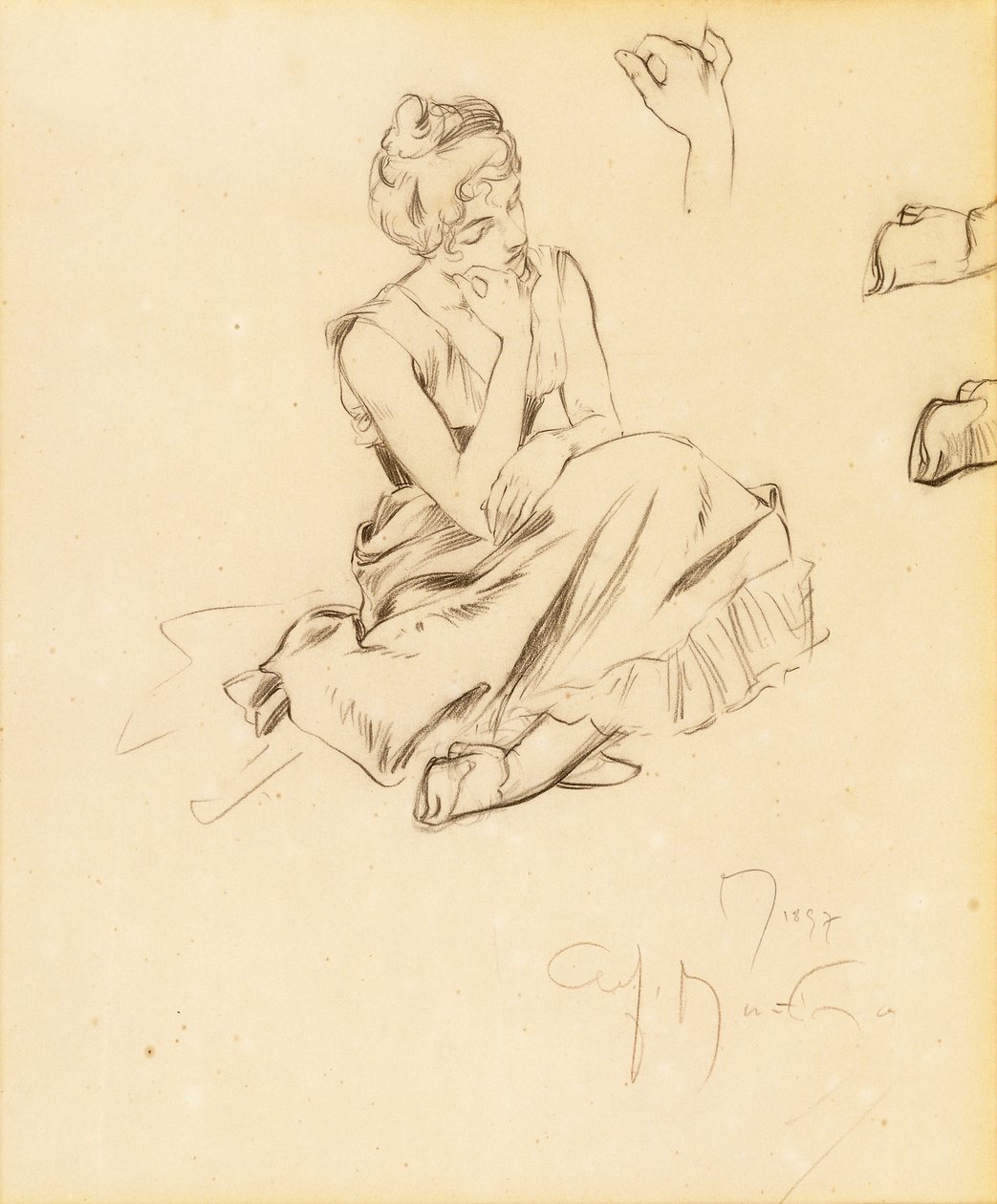 Study of a Seated Woman by Alphonse Mucha