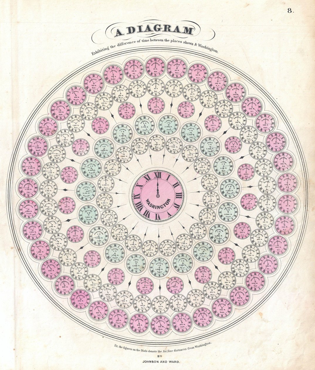 A Diagram Exhibiting the Difference of Time Between the Places Shown & Washington by Alvin Jewett Johnson
