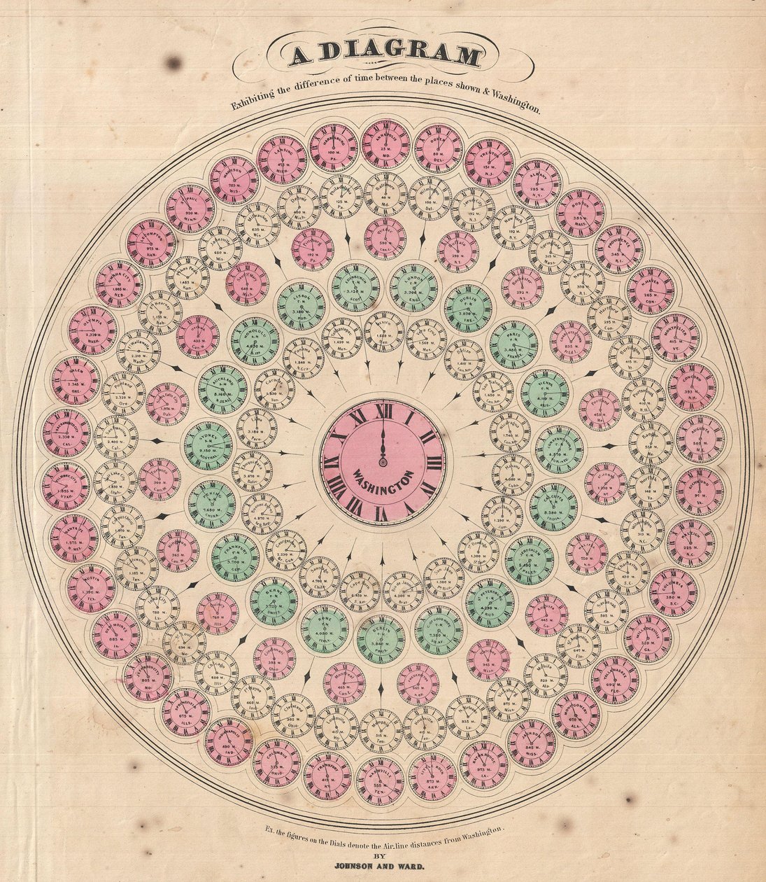 A Diagram Exhibiting the Difference of Time Between the Places Shown & Washington by Alvin Jewett Johnson