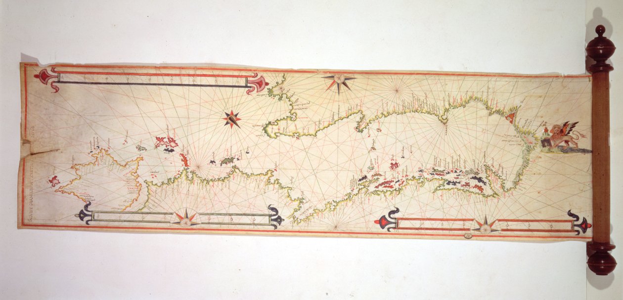 Miniature Nautical Map of the Adriatic, 1624 by Alvise Gramolin