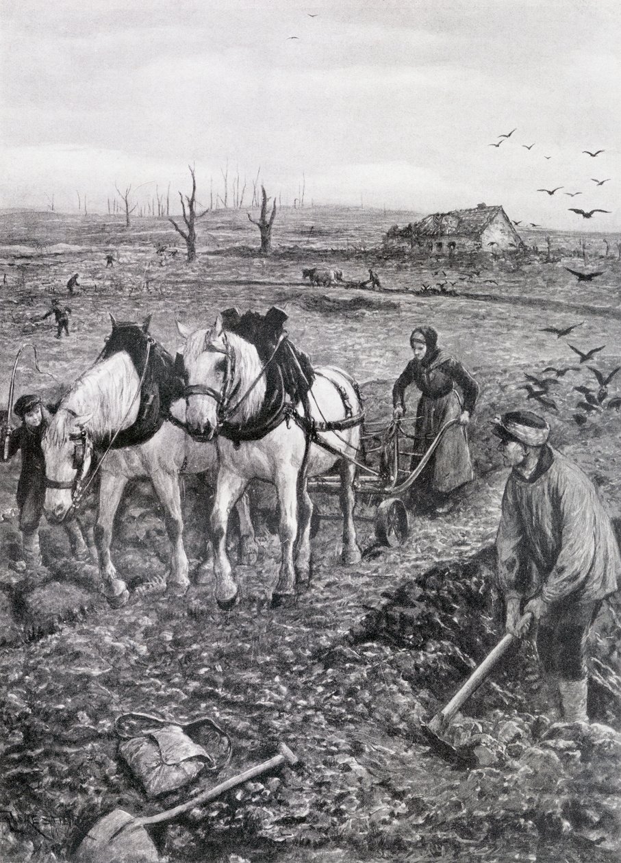 Farmers working Ruined Fields by Amedee Forestier