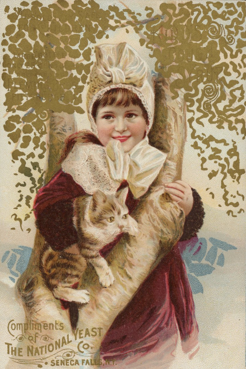 Girl Cuddling Cat by Tree by American School