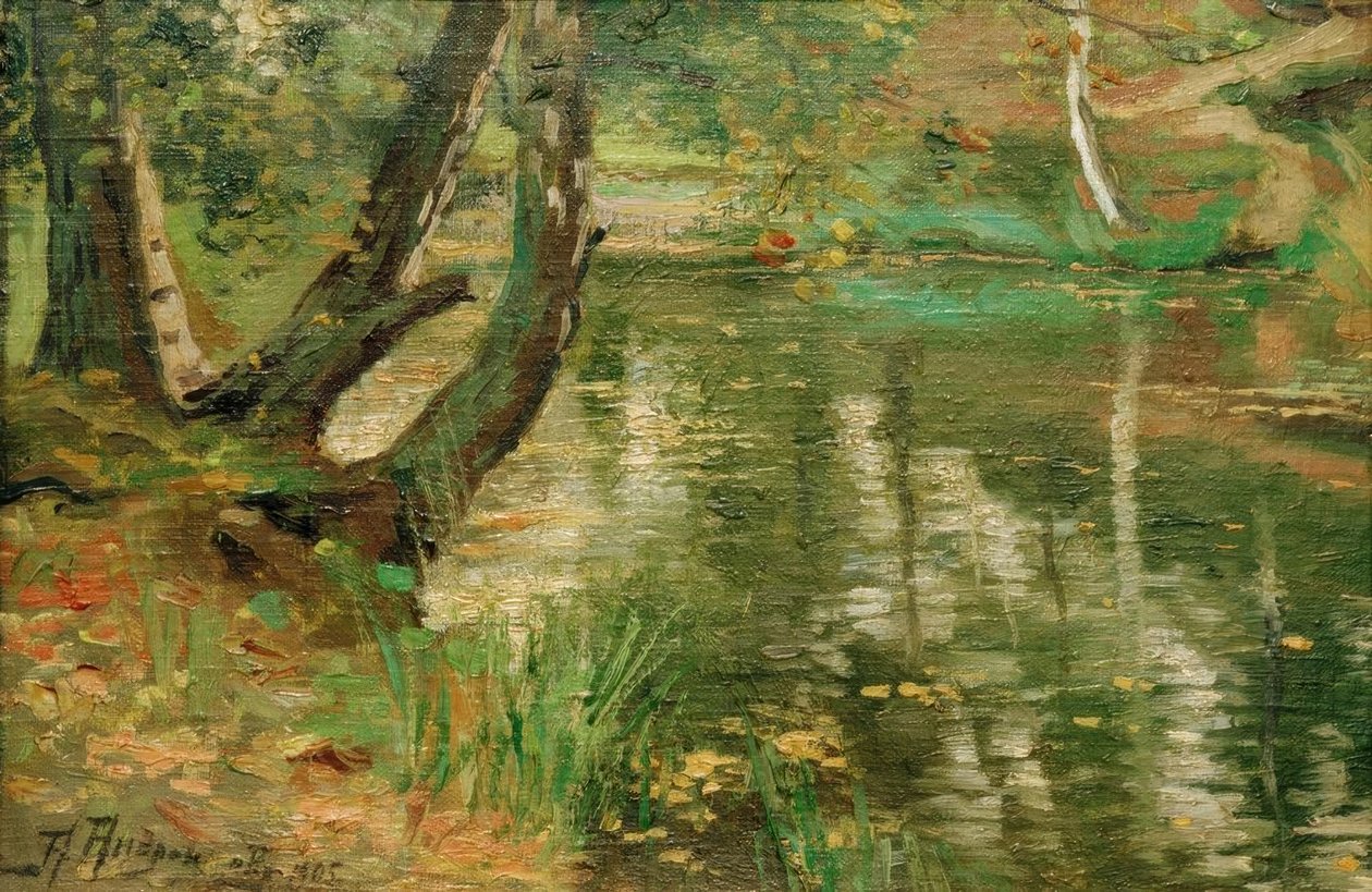 Summer River Landscape with Trees by Anatolij Fedorovich Andronov