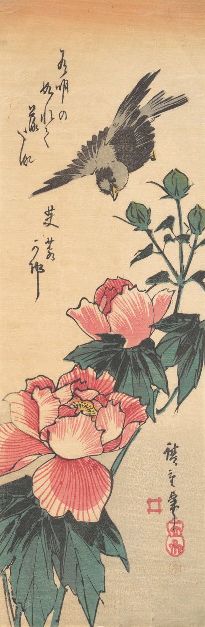 Sparrow and Hibiscus by Ando Hiroshige