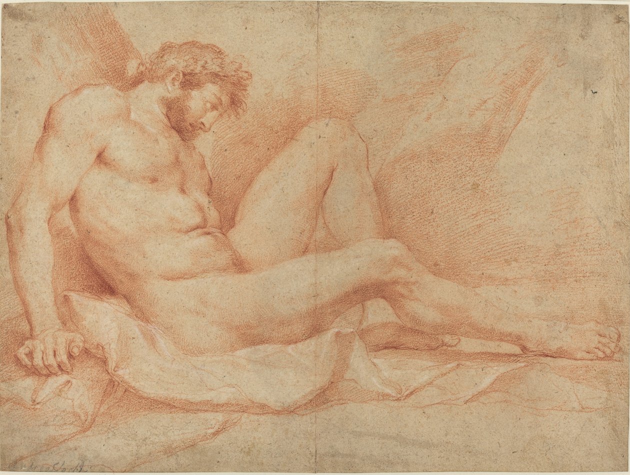 Academic Nude Study of a Seated Male by Andrea Sacchi