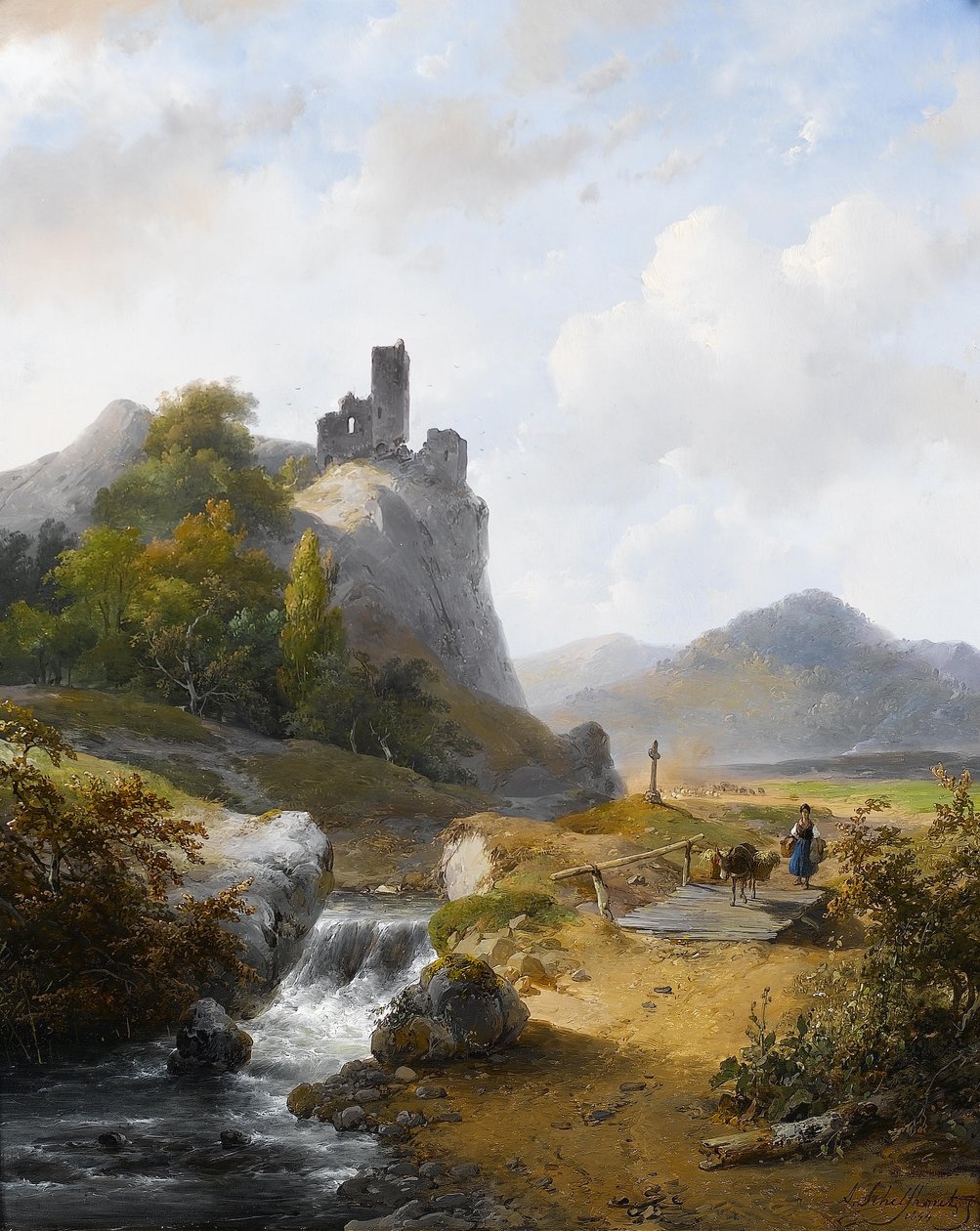 German Landscape with Ruin by Andreas Schelfhout