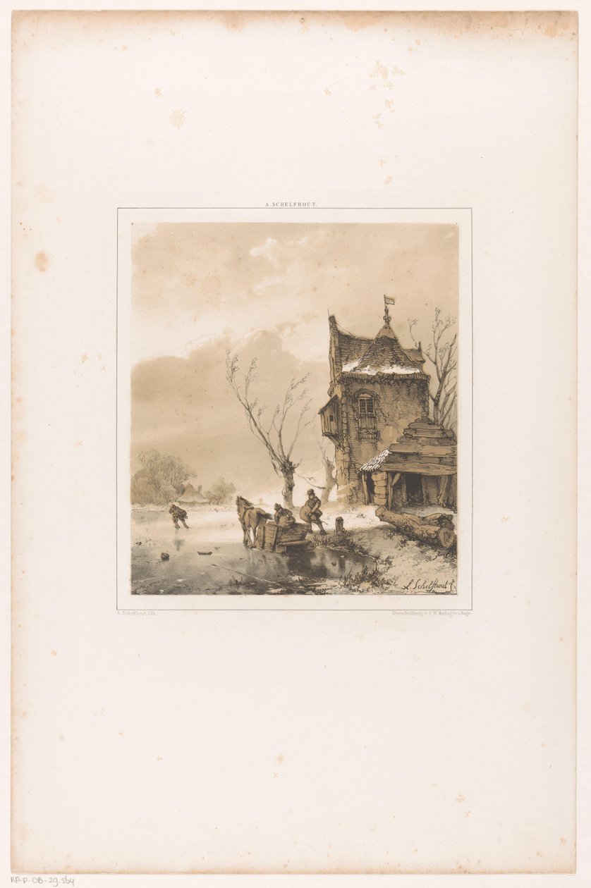 Men Loading a Sledge by Andreas Schelfhout