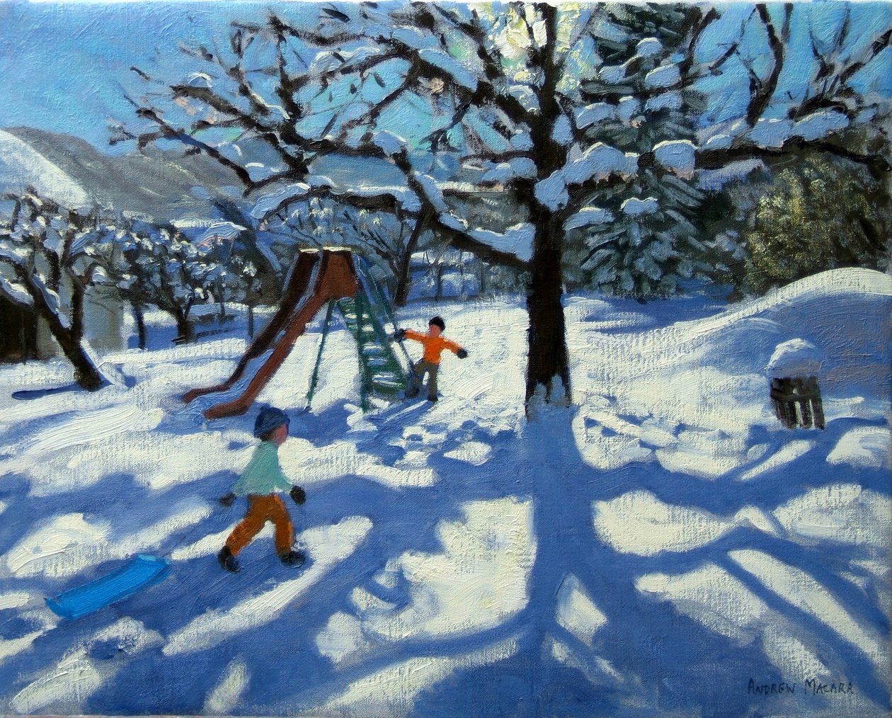 The slide in winter, Bourg, St Moritz by Andrew Macara