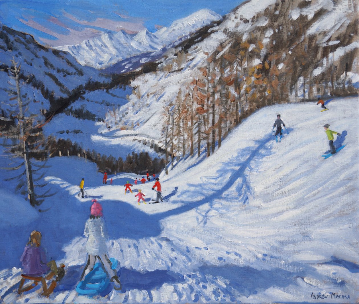 Shadow of a Fir Tree, and Skiers Tignes by Andrew Macara