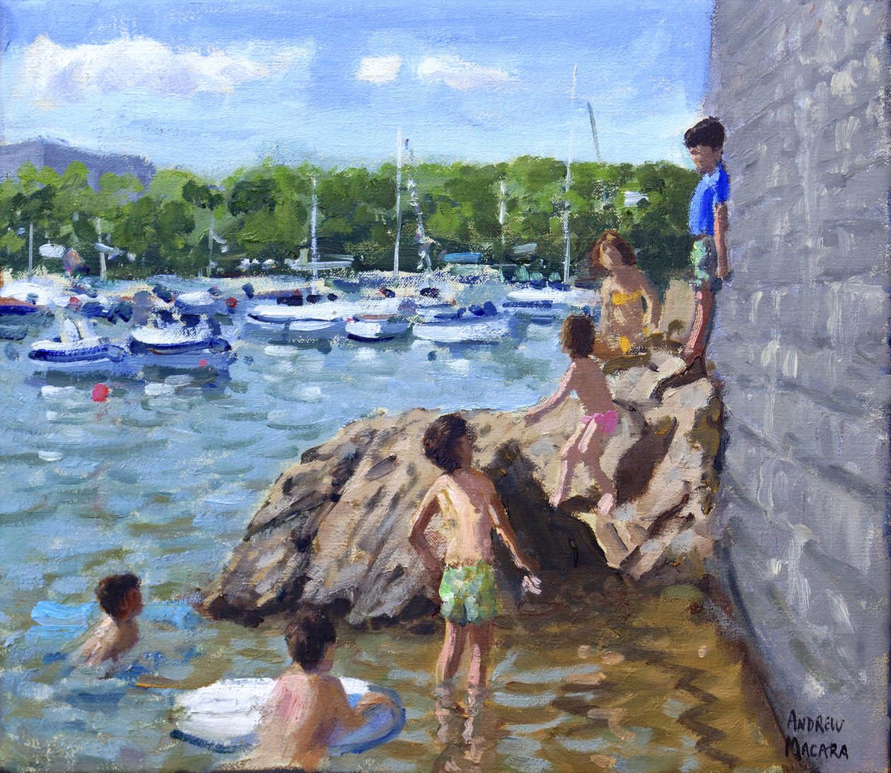 Climbing rocks, Tenby Harbour by Andrew Macara