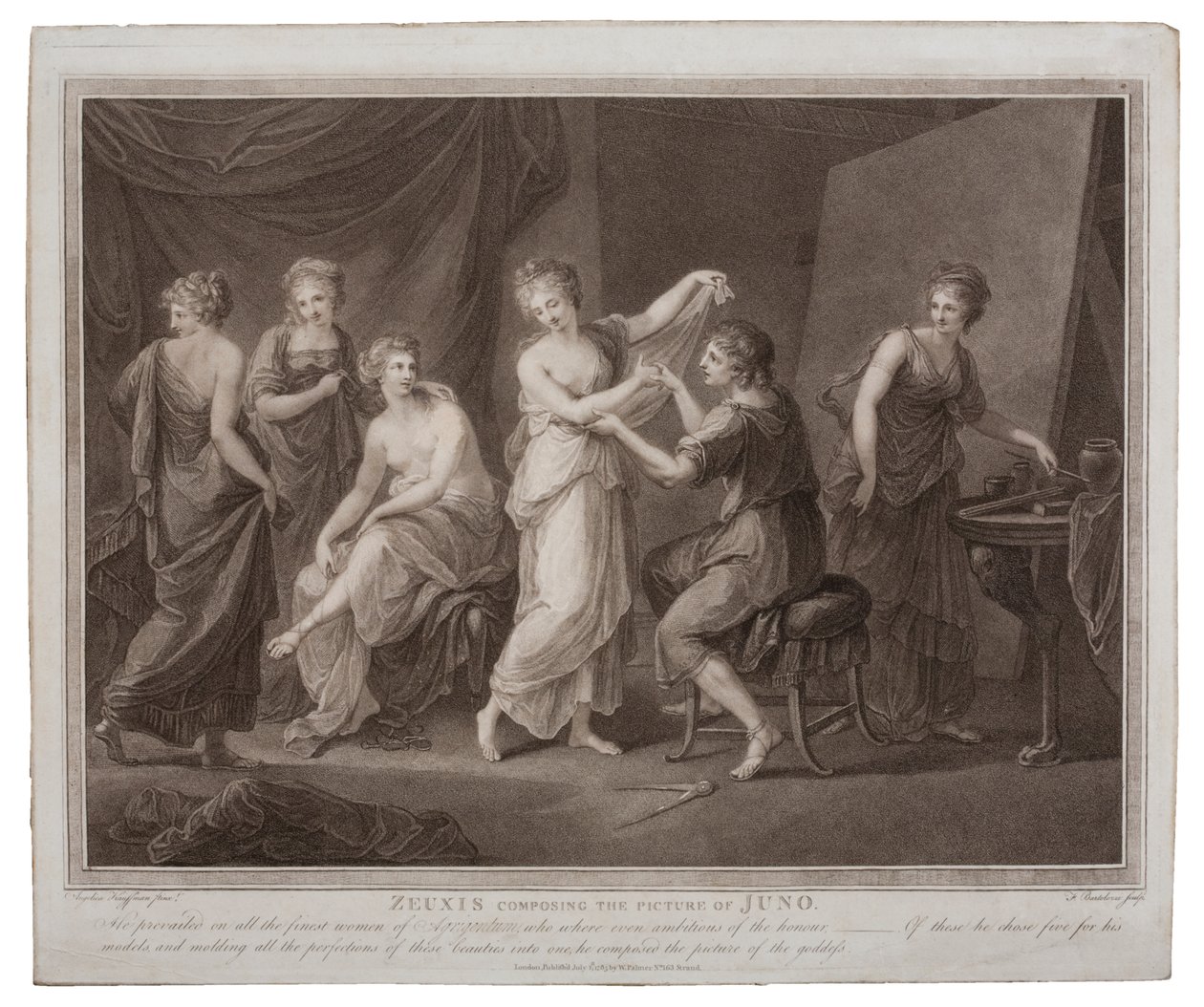 Zeuxis composing the picture of Juno by Francesco Bartolozzi, published in London by W. Palmer, 1785 by Angelica Kauffmann