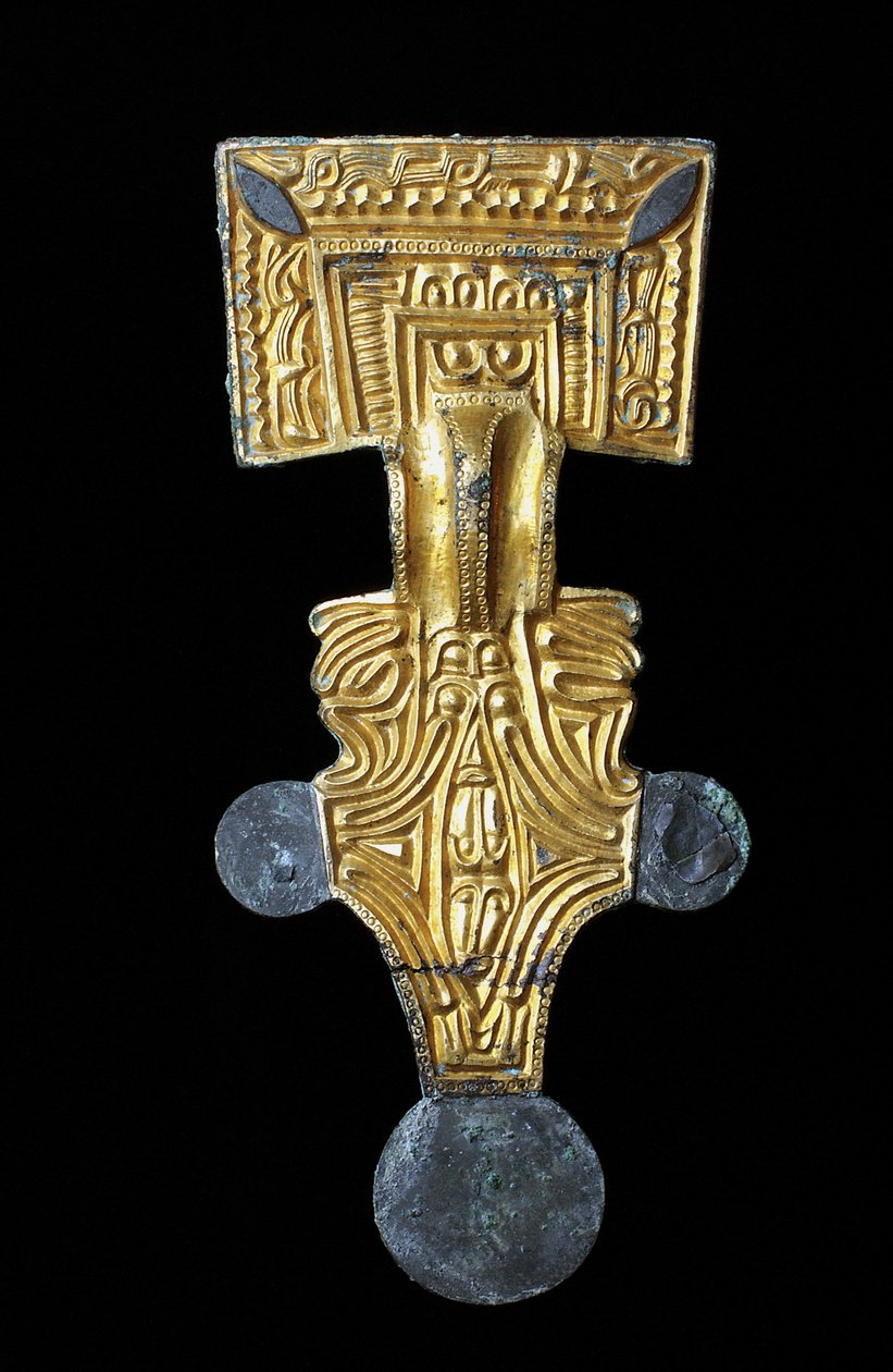 Long Gilt Bronze Square-Headed Brooch by Anglo Saxon