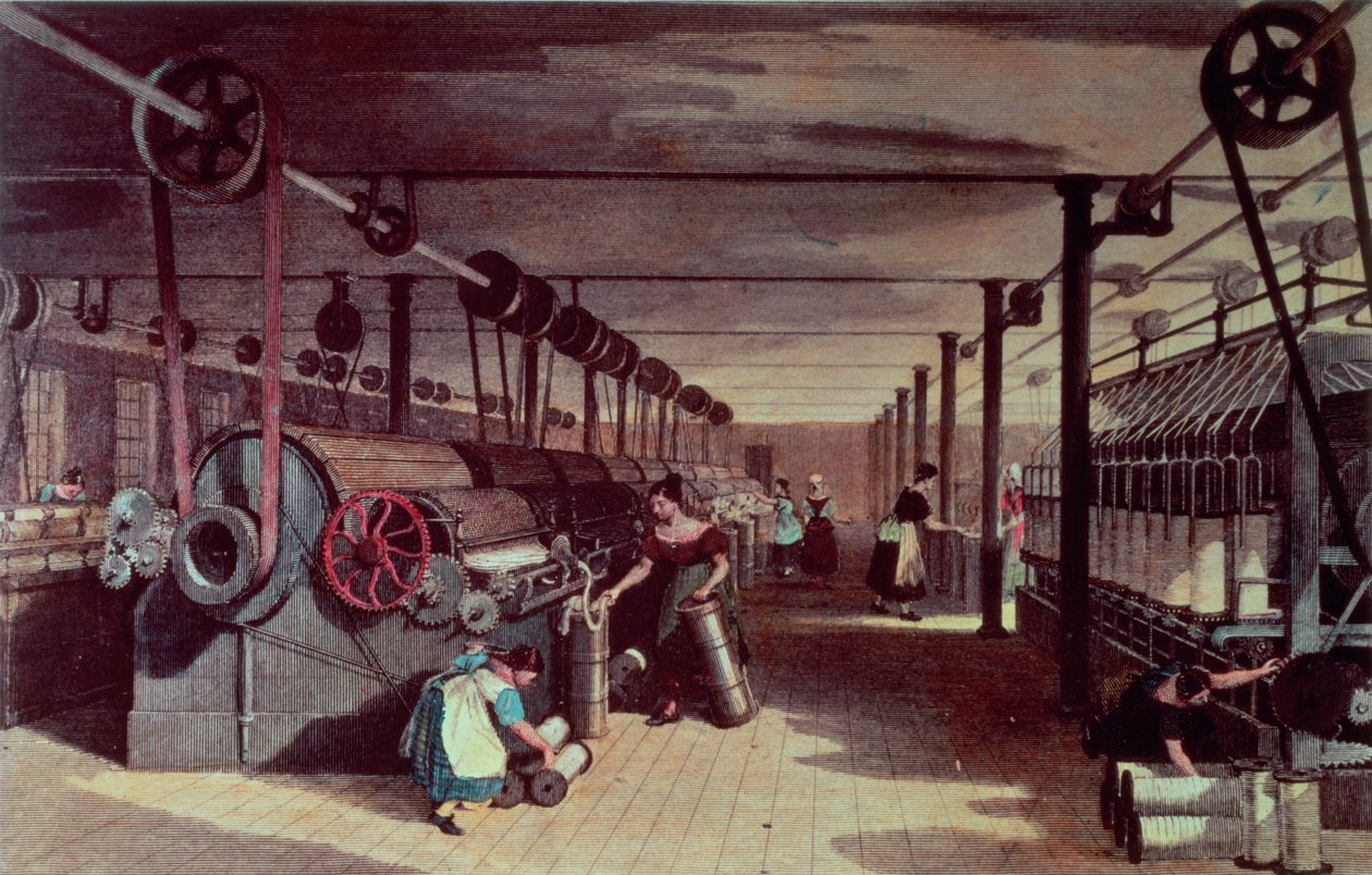Interior of a Mill; Carding and Drawing by Unbekannt Unbekannt