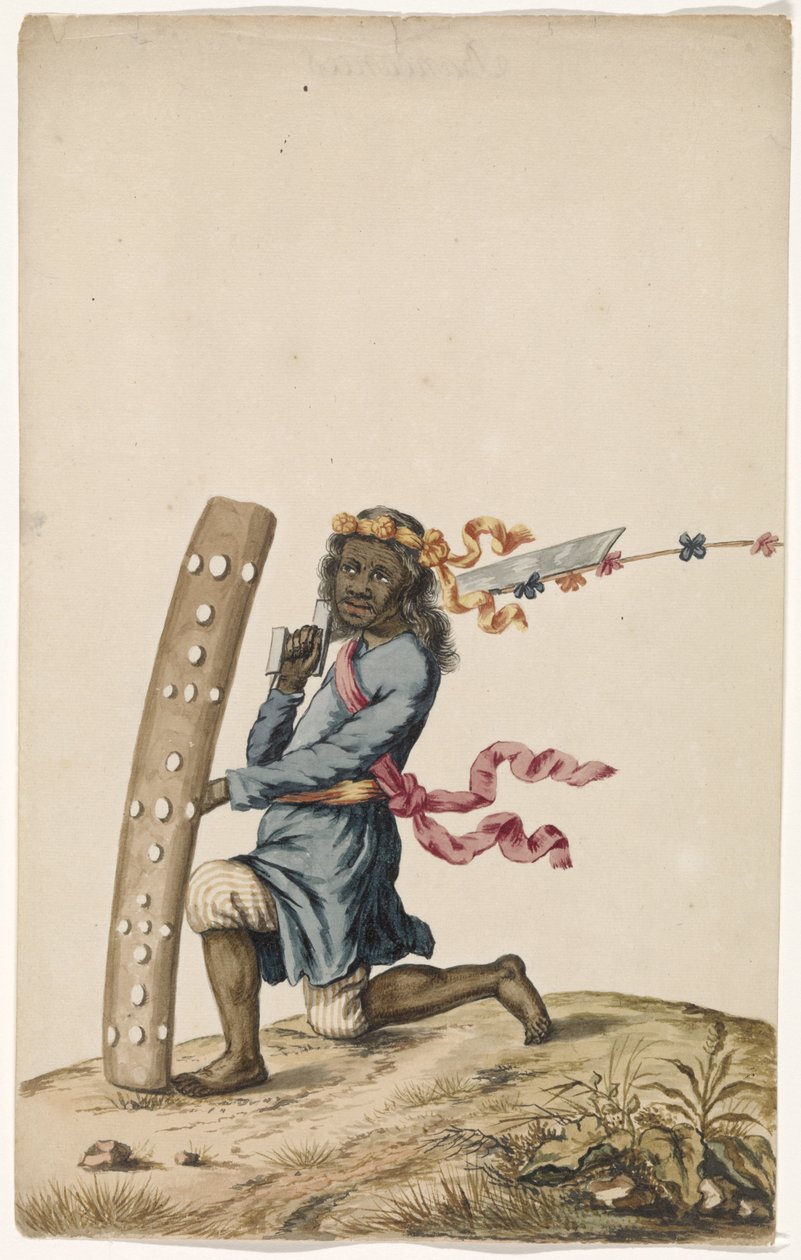 Ambonese Dancing Warrior in Blue Robe by Anonymous