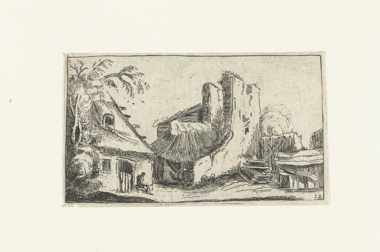 Farmhouse by Ruins of a Wall by Anonymous