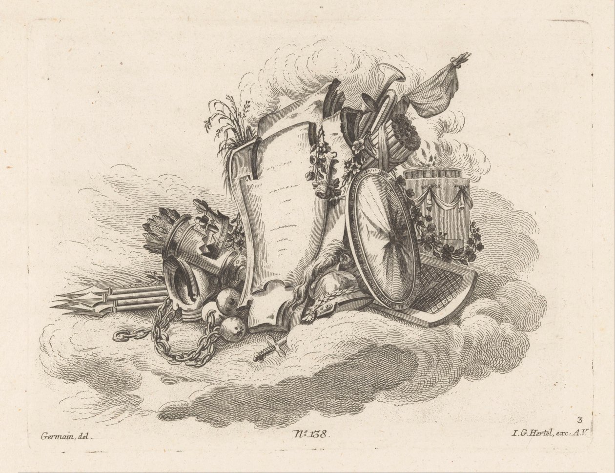 Cartouche with Weapons by Anonymous
