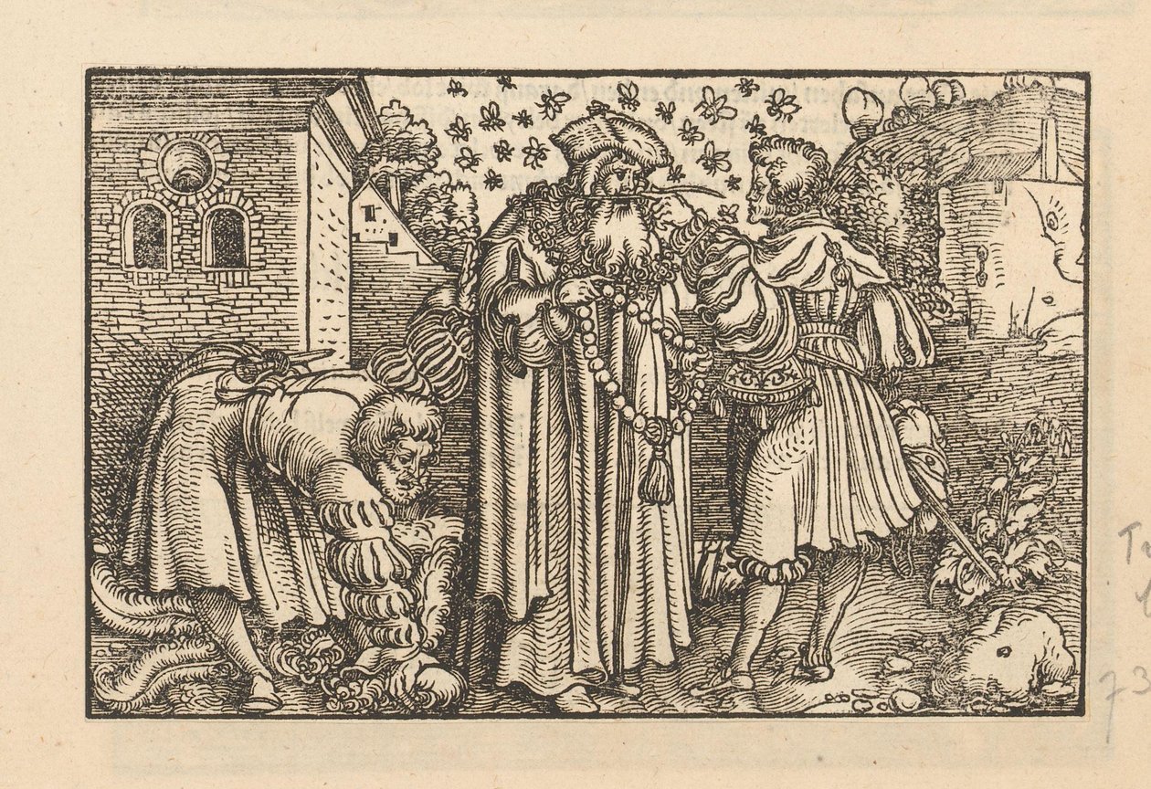 Three Men with Bees and Feathers by Anonymous