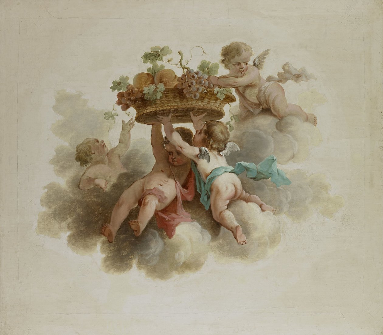 Four Putti Carrying a Fruit Basket by Anonymous