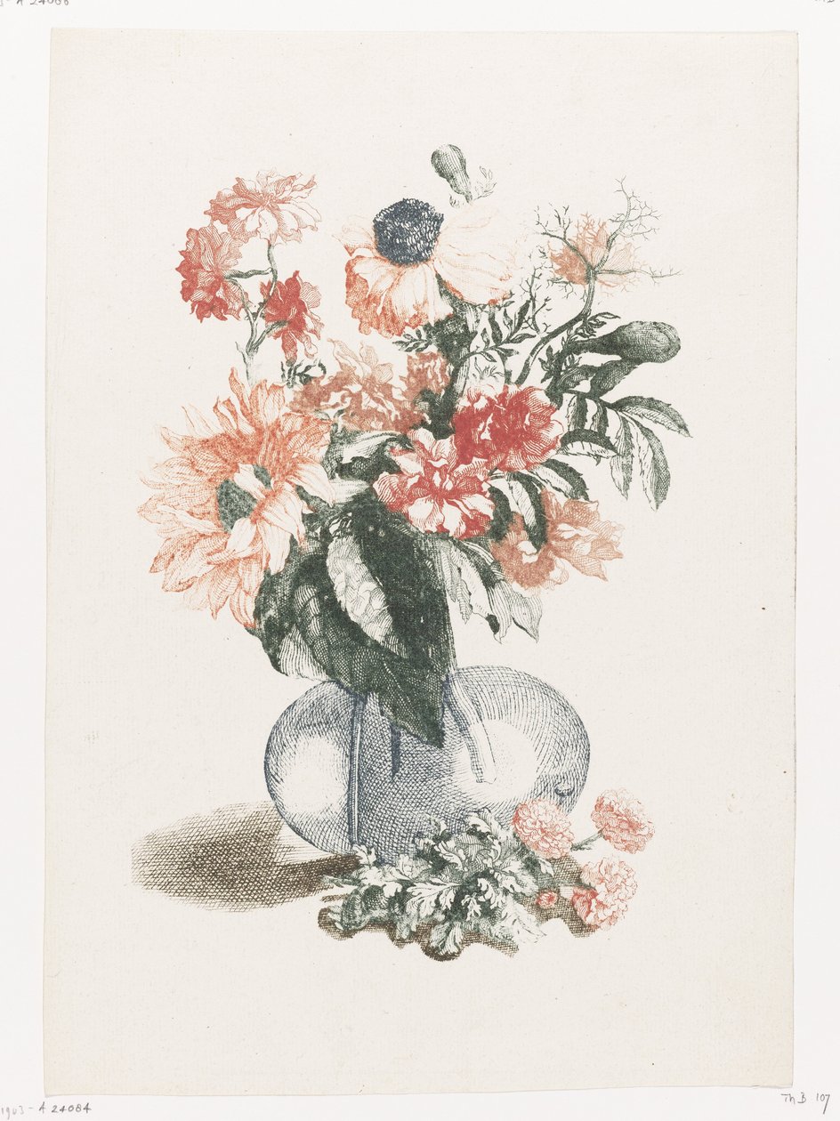 Glass Vase with Various Flowers and a Sunflower by Anonymous
