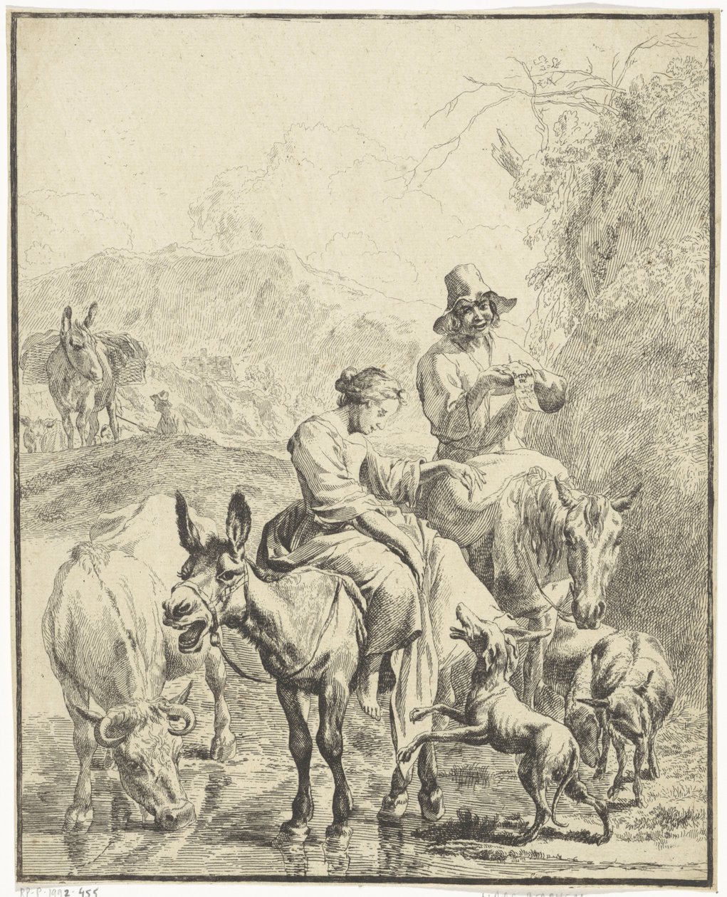 Shepherdess on a Donkey by Anonymous