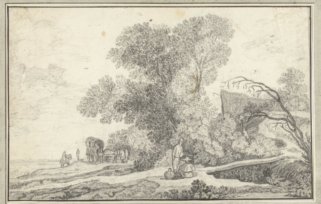 Landscape with Group of Trees and Covered Wagon by Anonymous