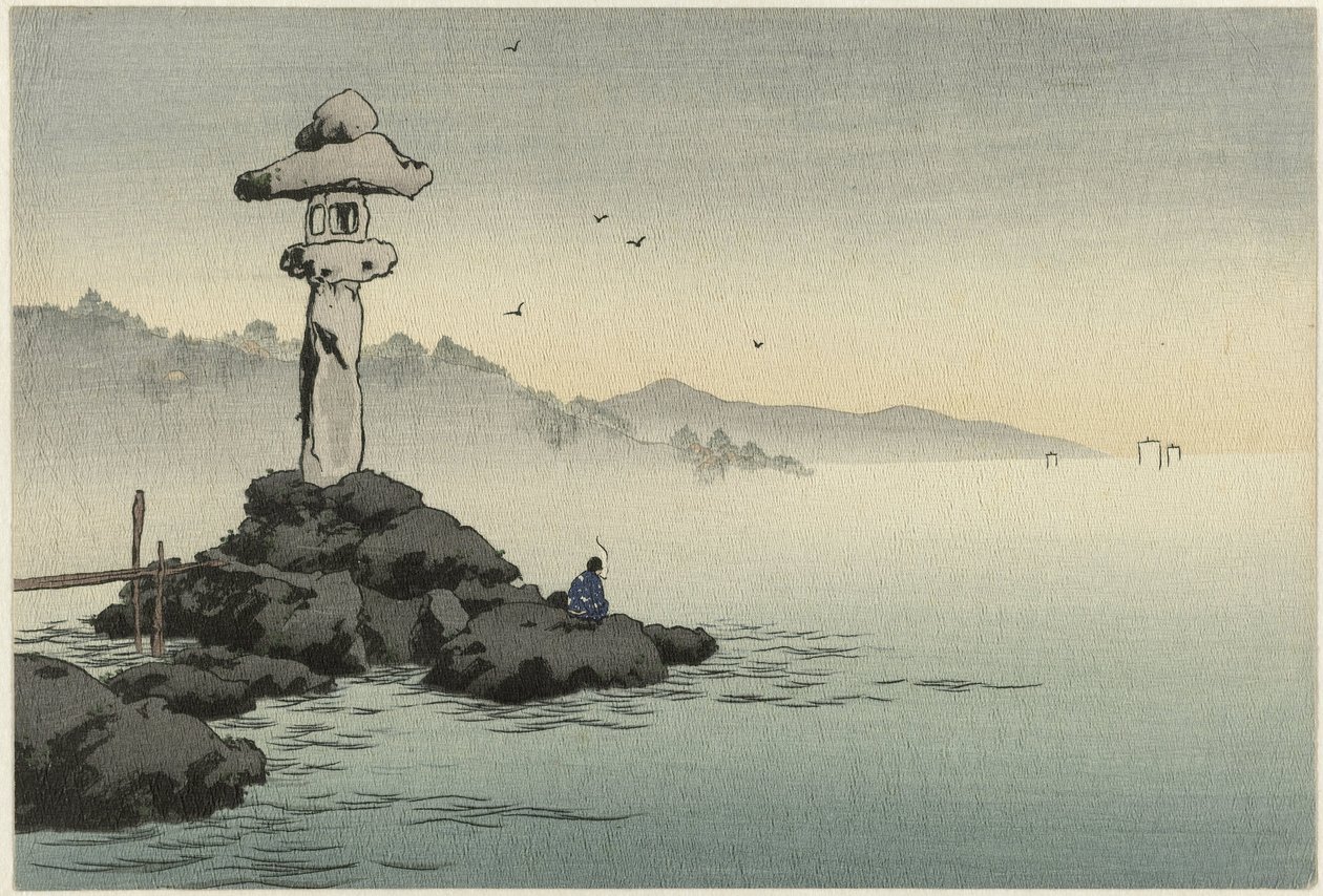 Lantern on a Rock by the Coast by Anonymous
