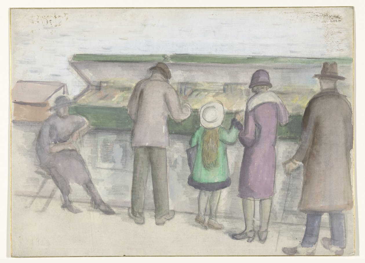 People at a Bookstall on a Quay by Anonymous