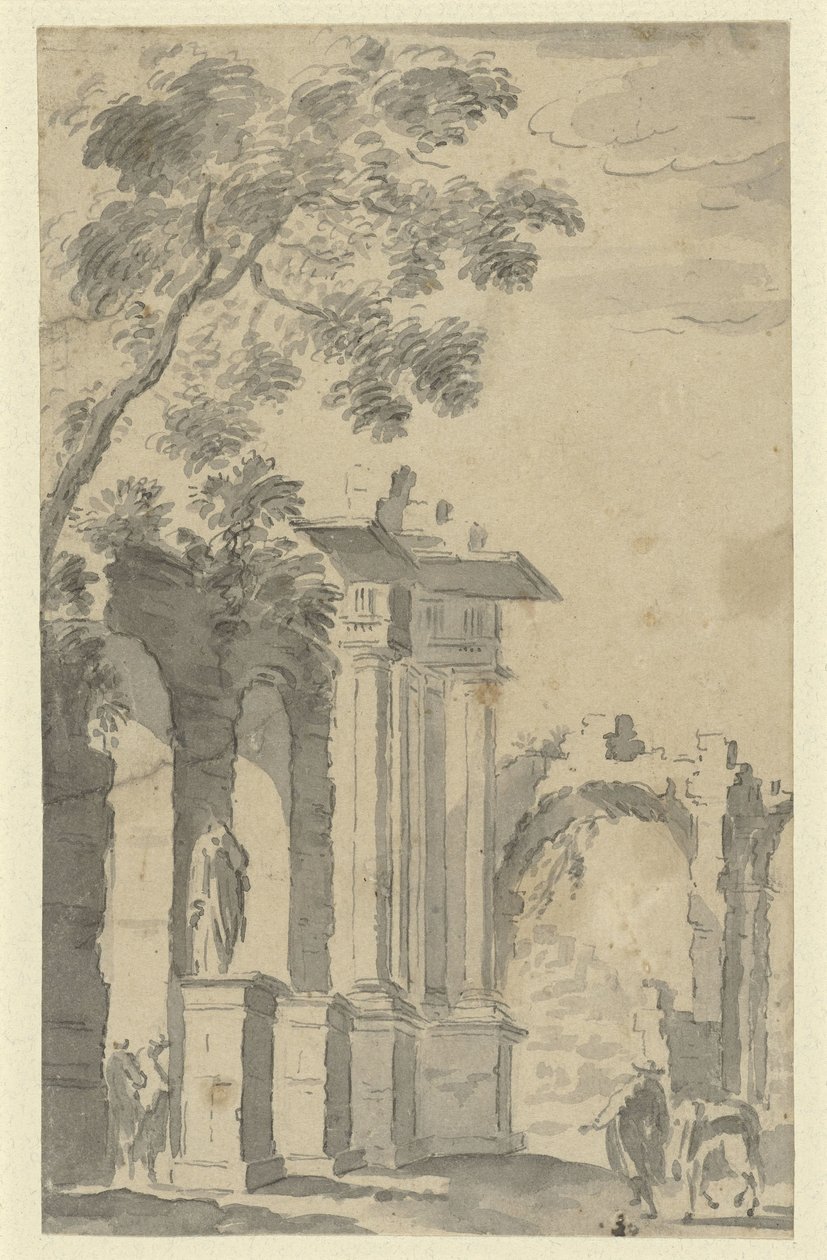 Ruins and a Statue by Anonymous