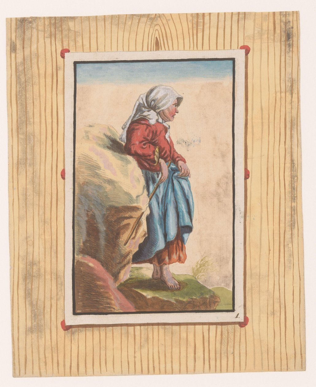 Standing Woman with Bare Feet and Stick by Anonymous