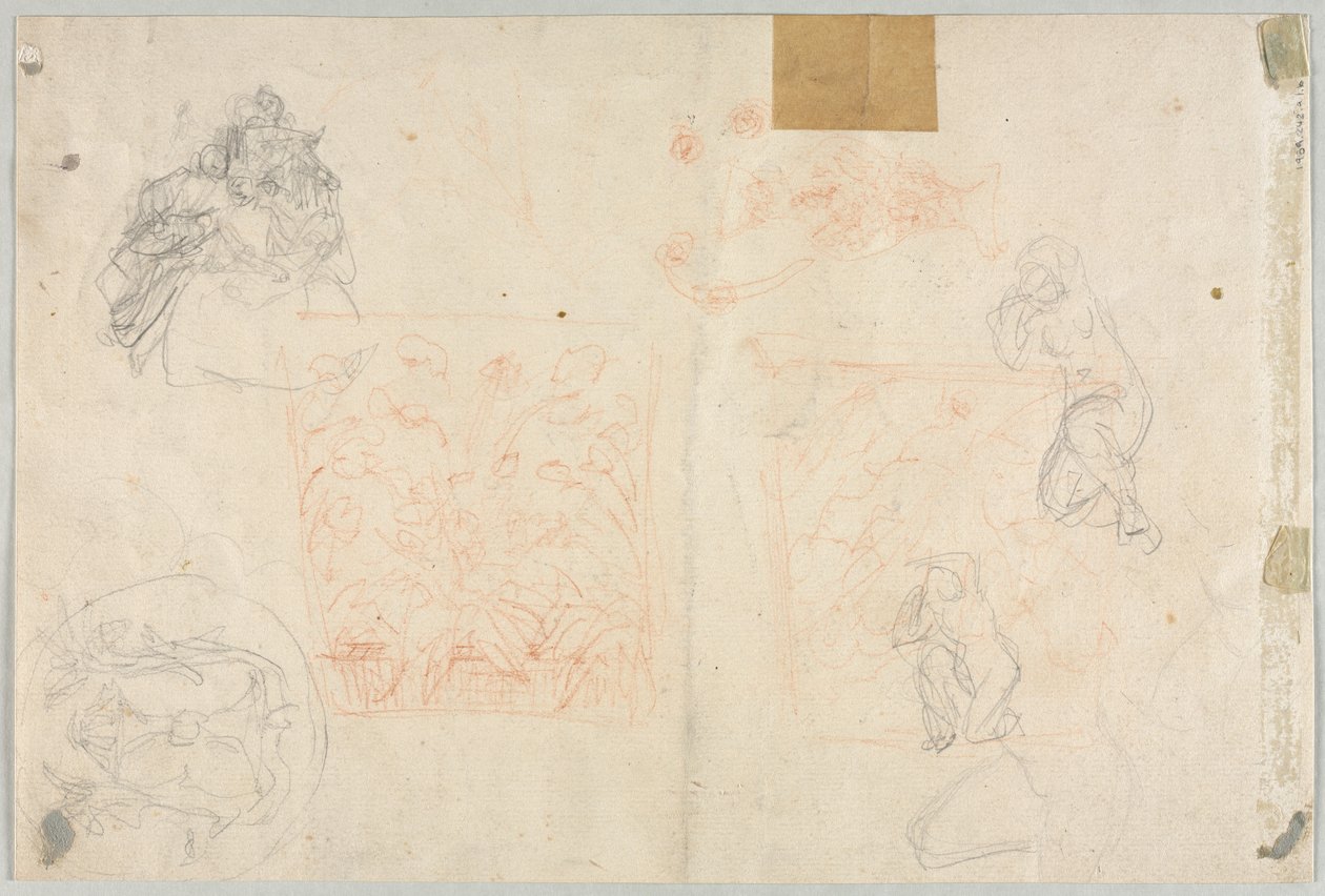 Various Sketches of Figures and Plants (verso) by Anonymous