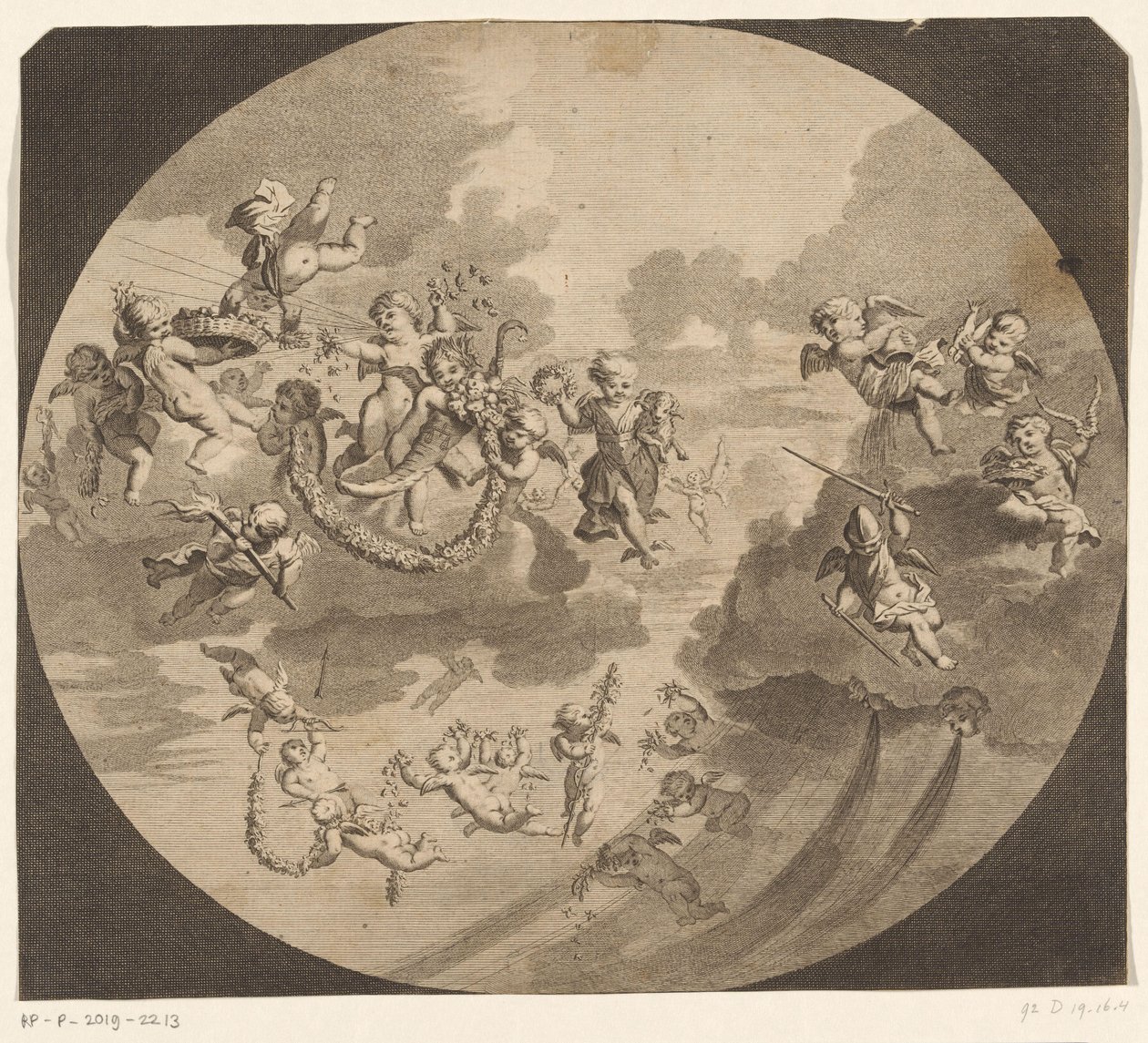 Flying Putti with Flower Garlands by Anonymous
