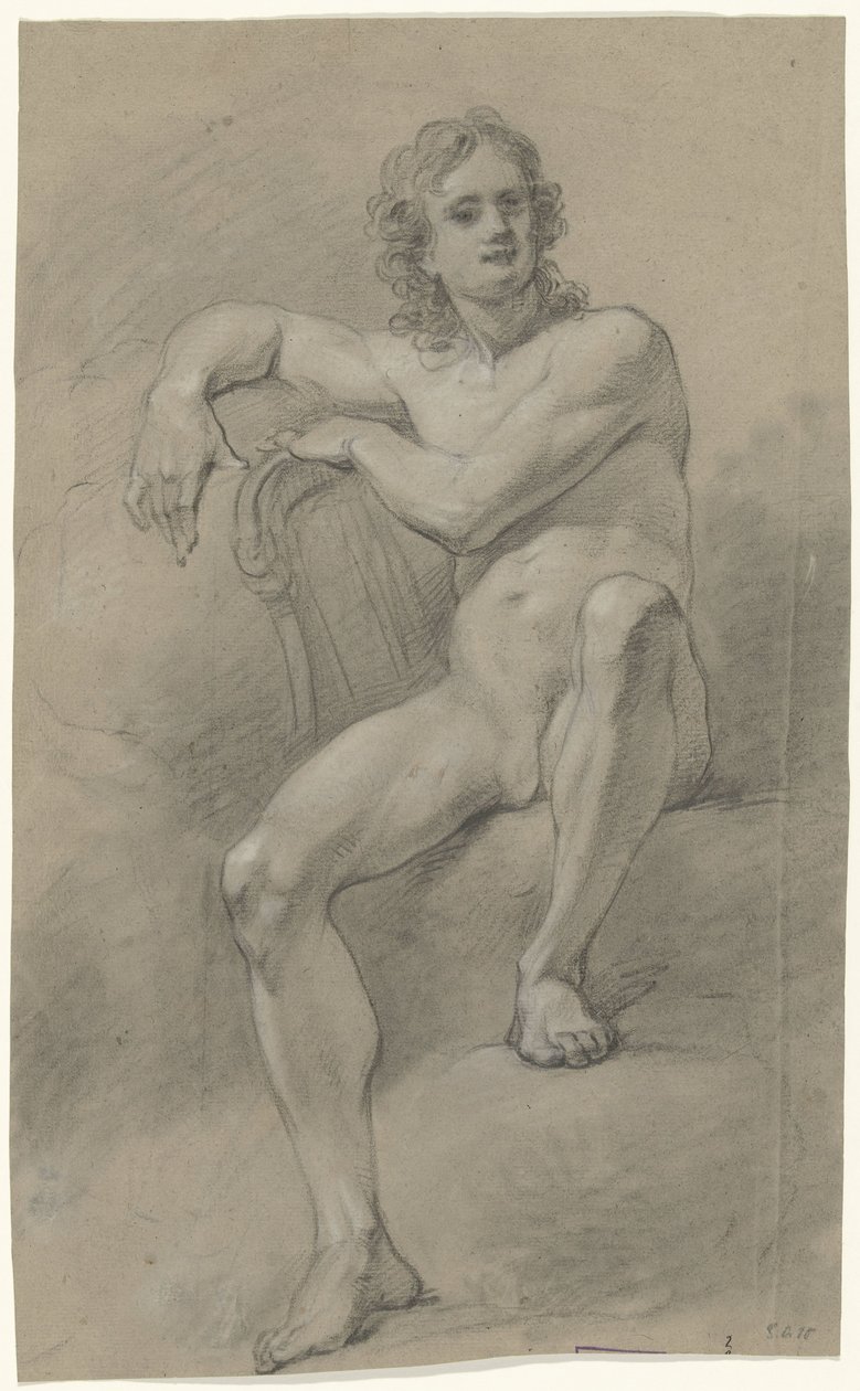 Seated Male Nude with Harp by Anonymous