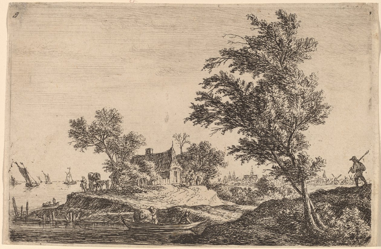 Traveler Passing Two Large Trees by Anthonie Waterloo