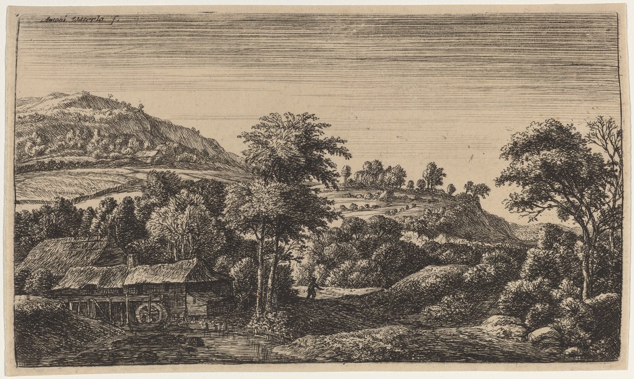 Watermill at the Foot of a Hill by Anthonie Waterloo