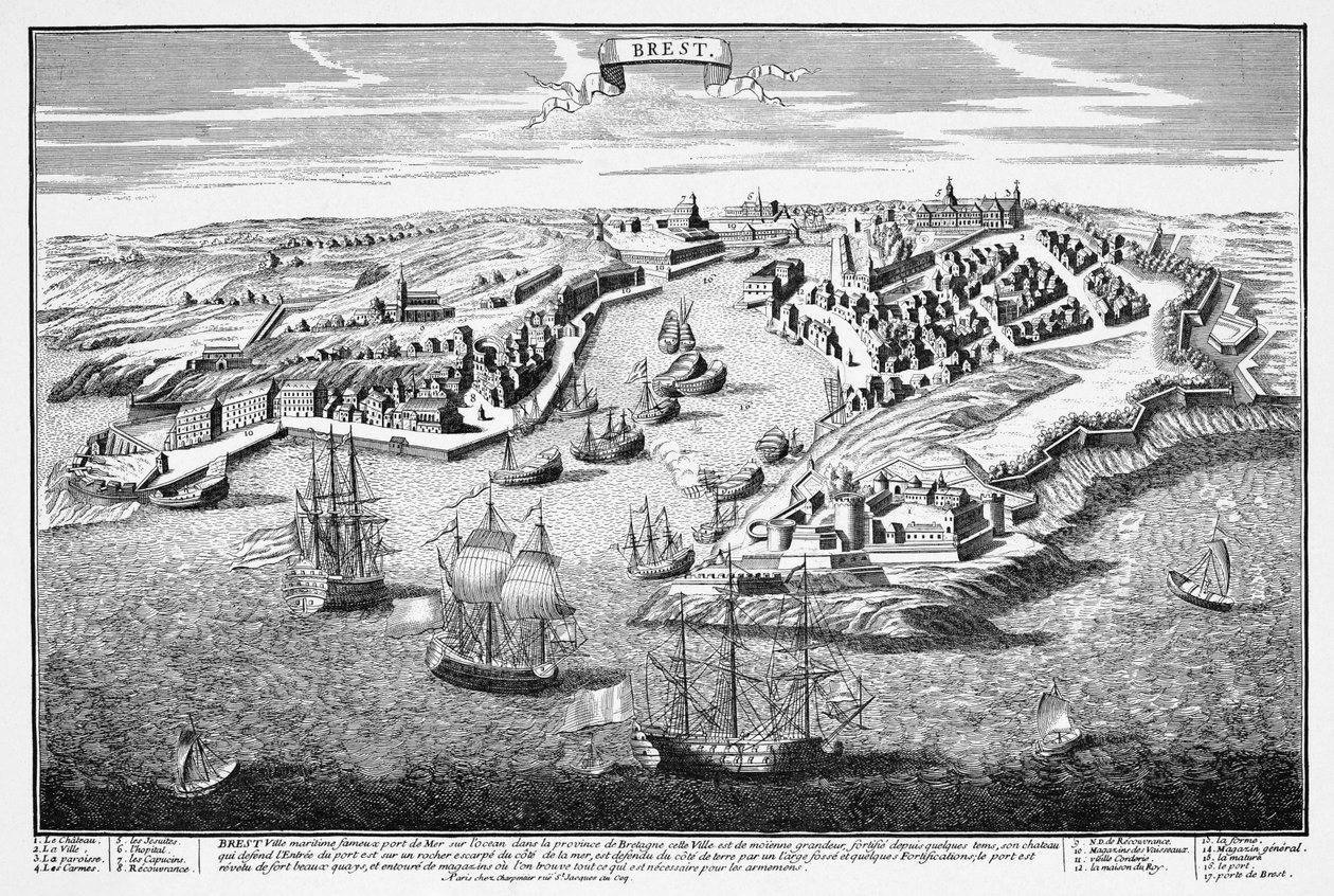 Perspective View of the City of Brest from the Harbor in the Seventeenth Century by Francois Antoine Aveline