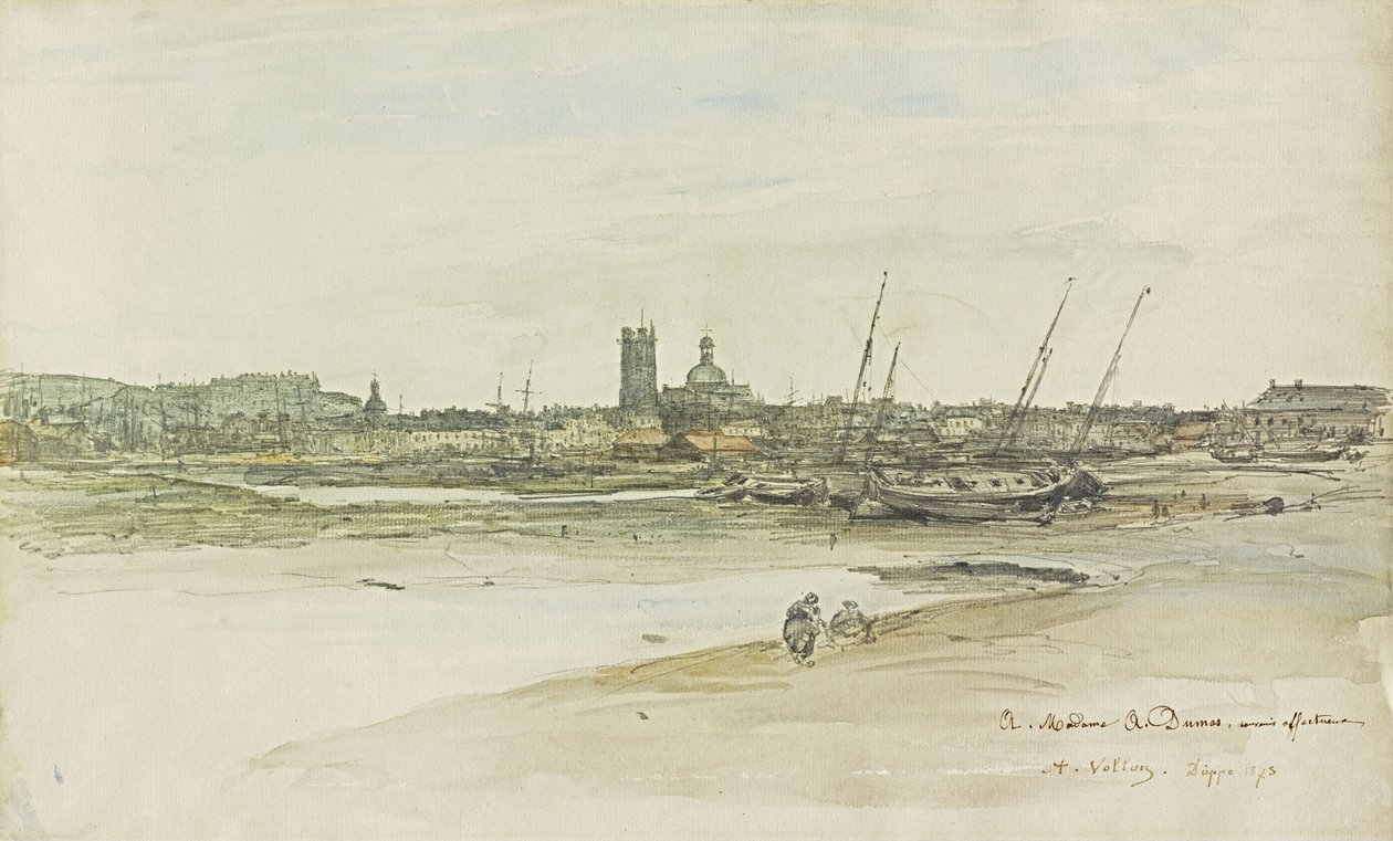 View of Dieppe Harbor by Antoine Vollon