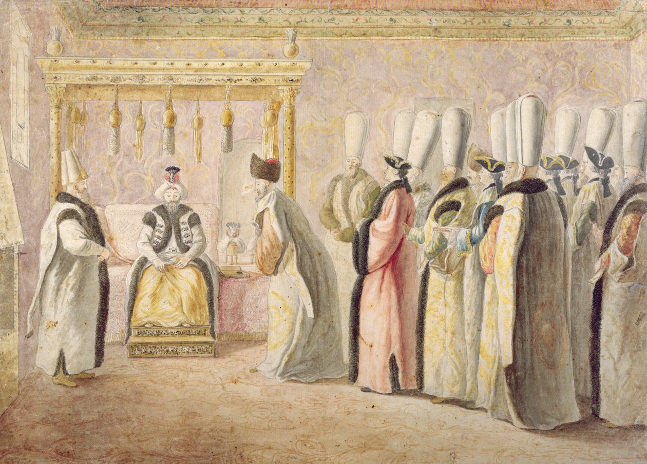 Farewell Audience of French Ambassador Charles Gravier, Comte de Vergennes, with the Sultan Mustafa III in Constantinople on 17th December 1768 by Antoine de Favray