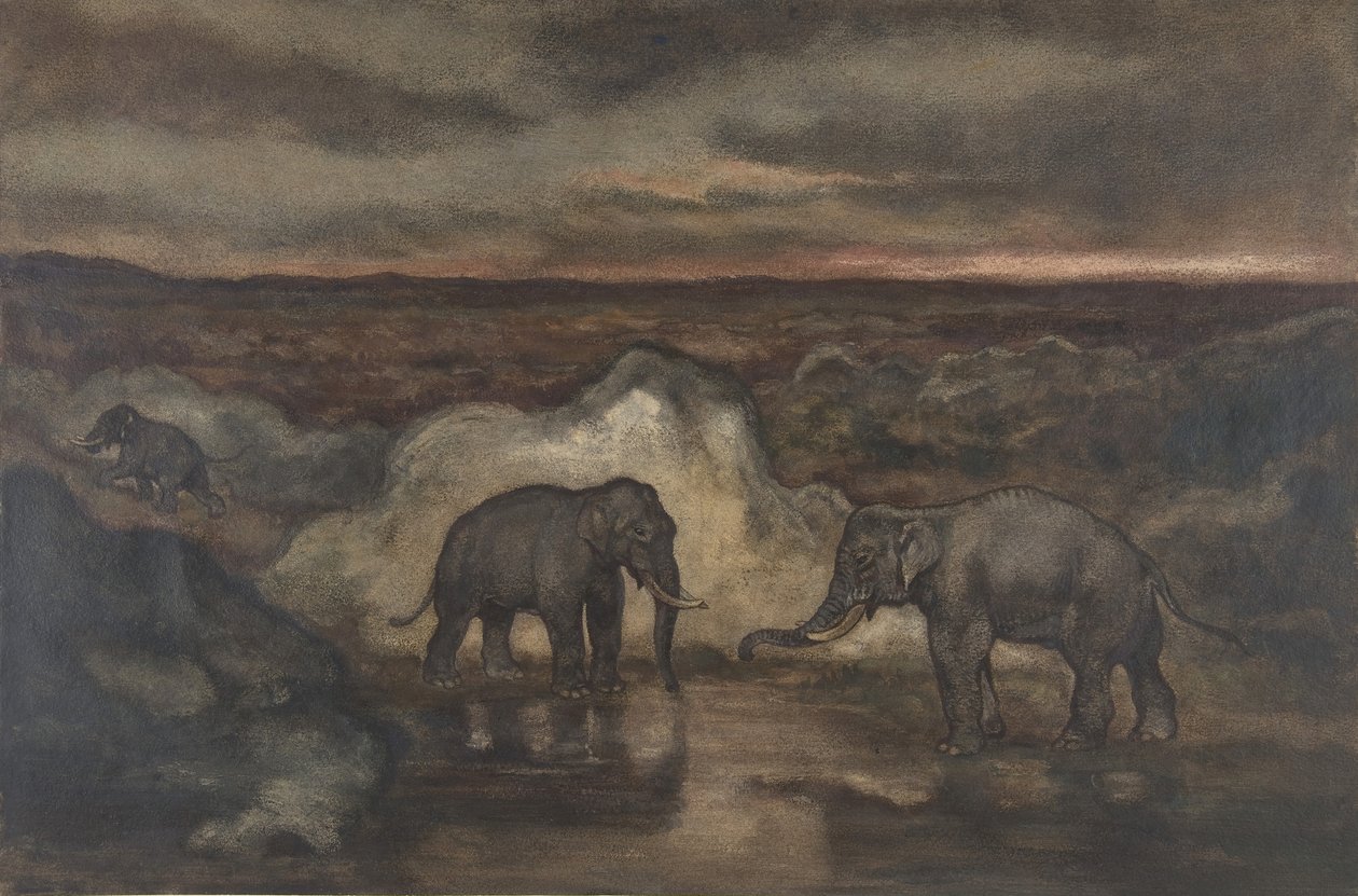 Elephants by a Pool by Antoine Louis Barye