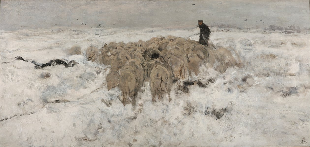 Flock of Sheep in the Snow by Anton Mauve