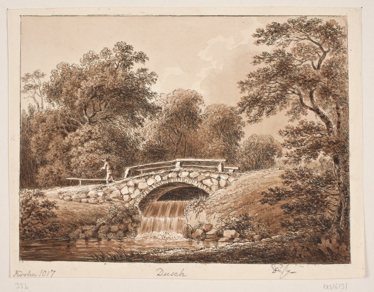 Forest Scene with Bridge over Stream by Anton Carl Dusch