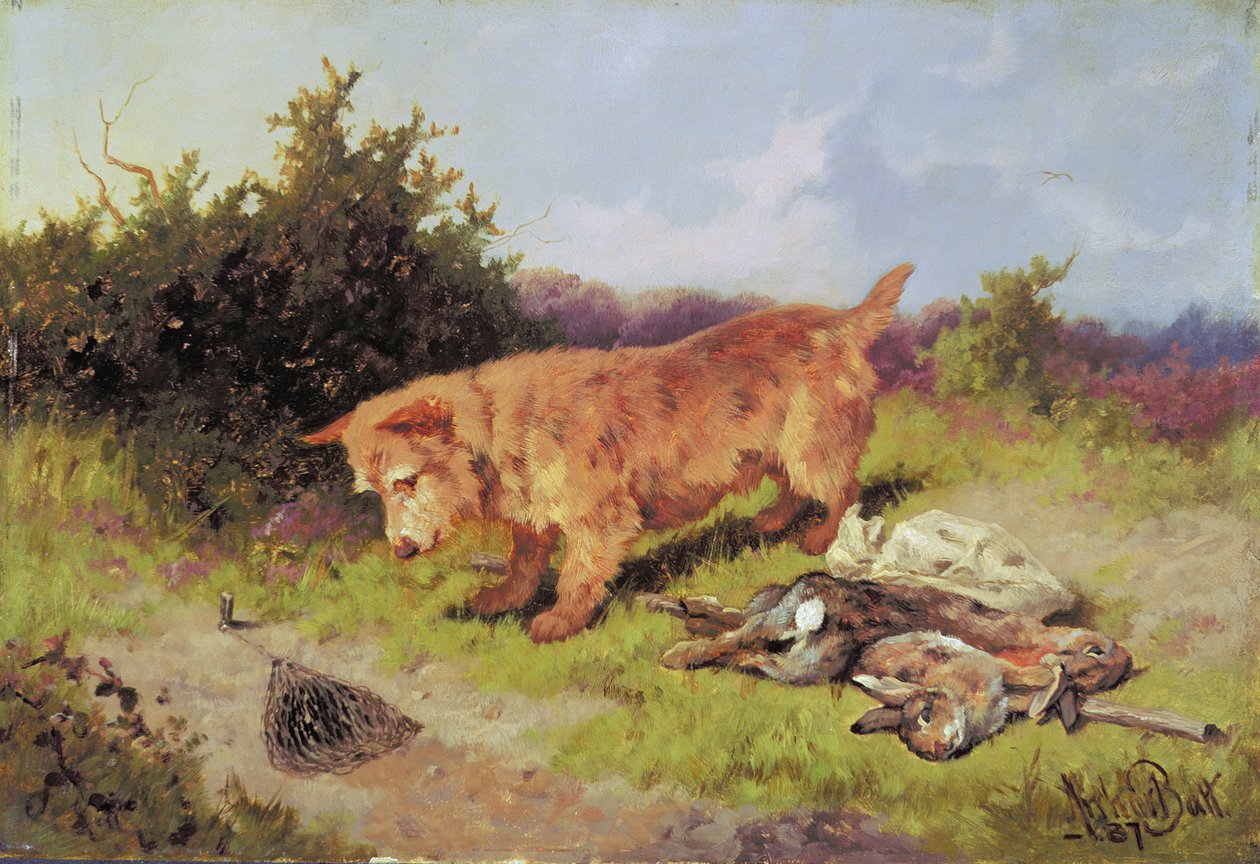 Terrier Watching a Rabbit Trap by Arthur Batt