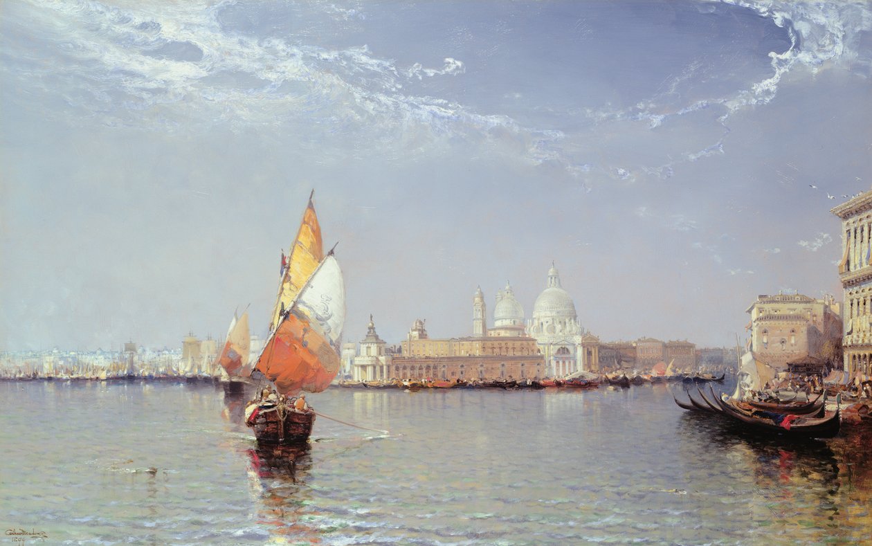 Venetian Canal Scene with the Salute in the Distance by Arthur Joseph Meadows