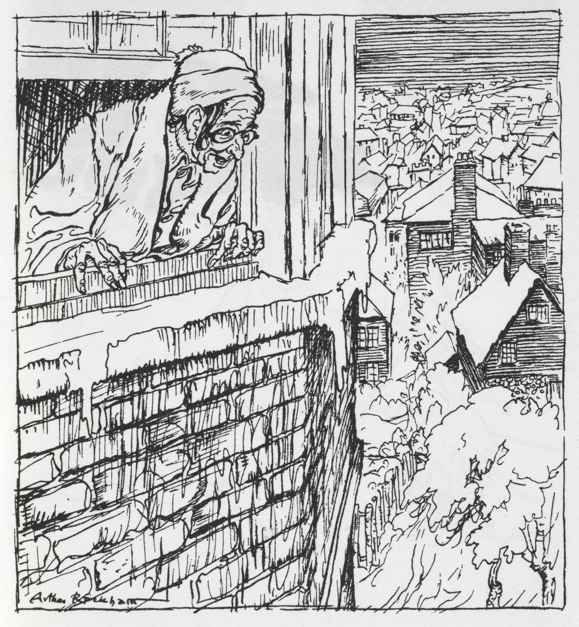A man looking out of a window by Arthur Rackham